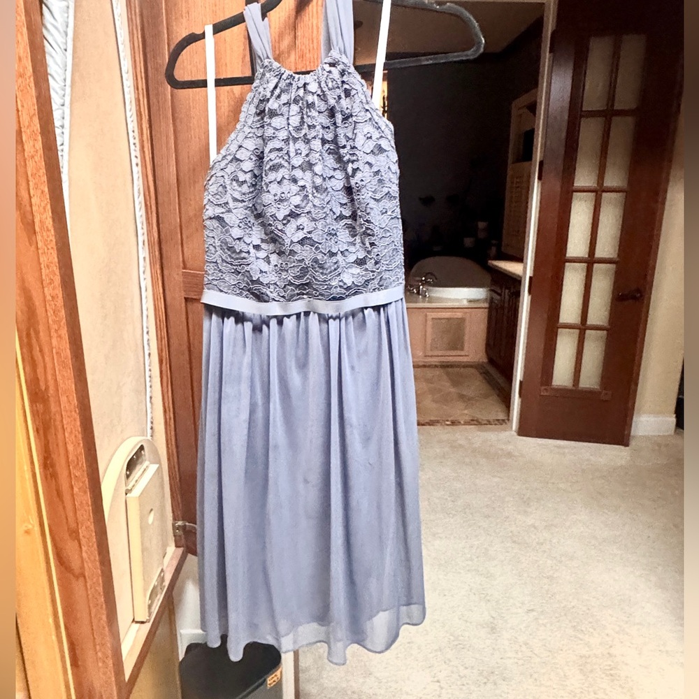Elegant Blue Lace Halter Dress for wedding